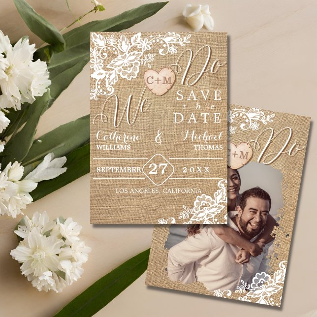 Reserve A Data Casamento De Burlap E Lace Rustic Country (Criador carregado)