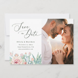 Reserve A Data Casamento de Cacto em Aquarela Foto Floral Boho