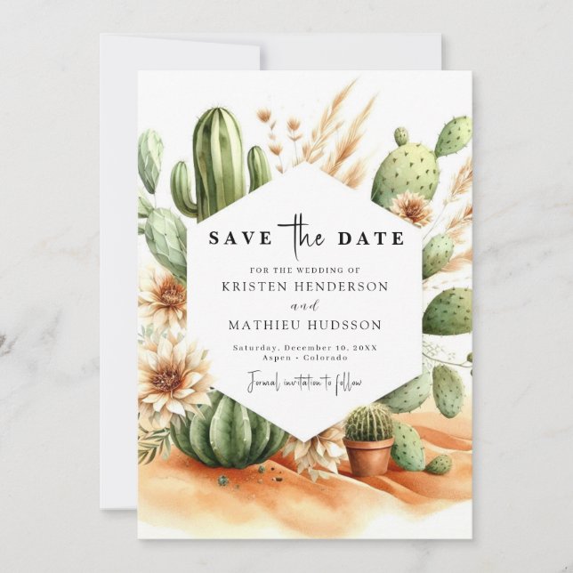 Reserve A Data Casamento de Cactus Elegante Personalizado (Frente)