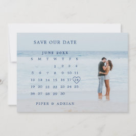 Reserve A Data Casamento de Calendário de Foto Azul de Marinho Si