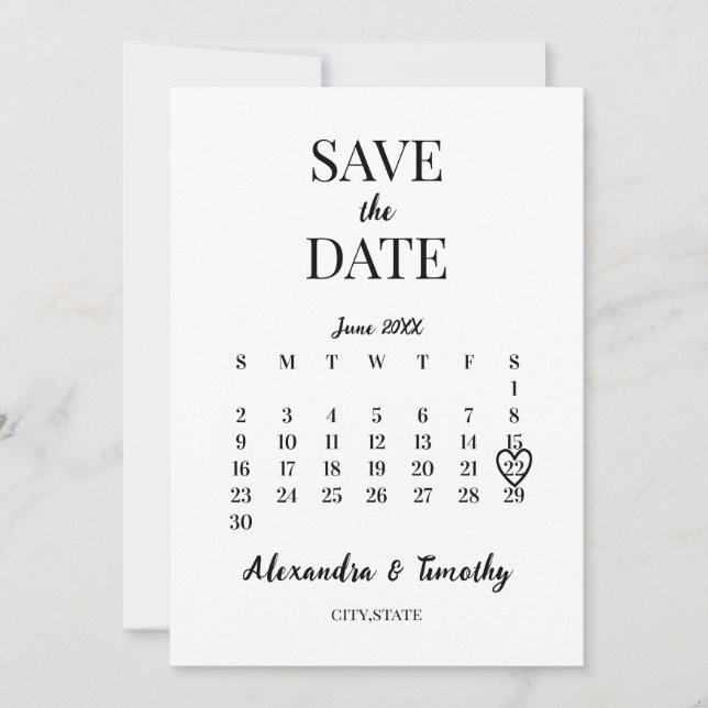 Reserve A Data Casamento de calendário preto e branco moderno min (Frente)