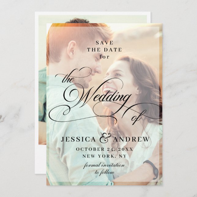 Reserve A Data Casamento de Caligrafia Elegante Salva a FOTO Data (Frente/Verso)