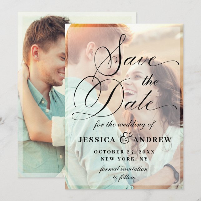 Reserve A Data Casamento de Caligrafia Elegante Salva a FOTO Data (Frente/Verso)
