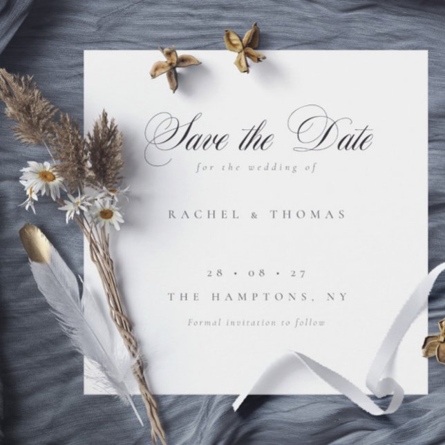 Reserve A Data Casamento de Caligrafia Elegante Salvar a Data (Elegant Calligraphy Wedding Save the Date Square)