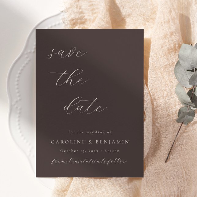 Reserve A Data Casamento de Caligrafia Marrom de Outono Minimalis (Criador carregado)