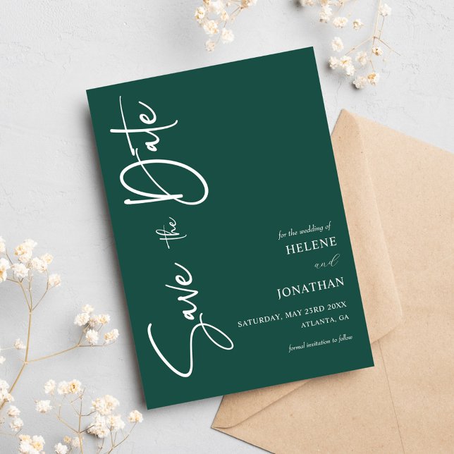 Reserve A Data Casamento de Caligrafia Mínima Emerald Green (Emerald Green Minimal Calligraphy Wedding Save The Date)