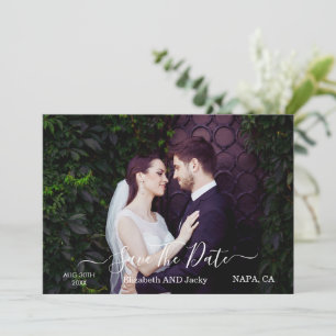 Reserve A Data Casamento de Caligrafia Preto e Branco Clássico e