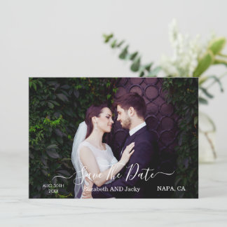 Reserve A Data Casamento de Caligrafia Preto e Branco Clássico e