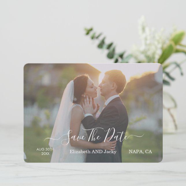 Reserve A Data Casamento de Caligrafia Preto e Branco Clássico El (Em pé/Frente)