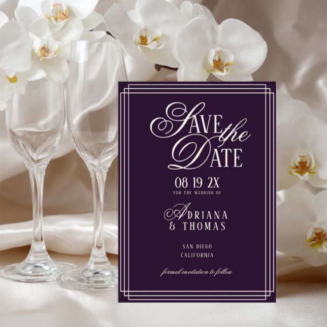 Reserve A Data Casamento de Caligrafia Roxa de Luxo (Criador carregado)