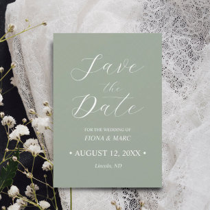 Reserve A Data Casamento de caligrafia verde de sábado salvar o c