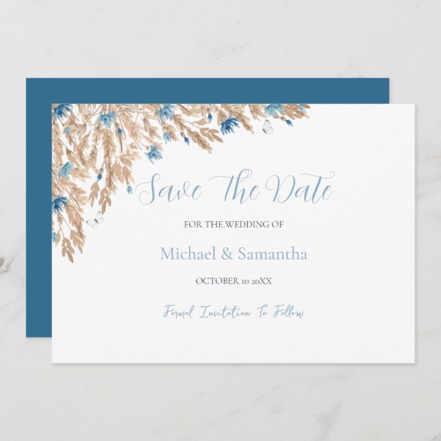 Reserve A Data Casamento de Campos Pó Azul Campo (Frente/Verso)