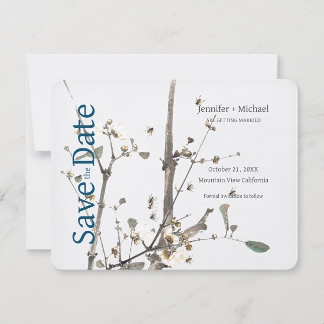 Reserve A Data Casamento de Casamento Calliografia Floral (Frente)