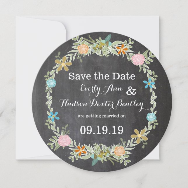 Reserve A Data Casamento de Chalkboard Mint Pink Aqua Floral Garl (Frente)
