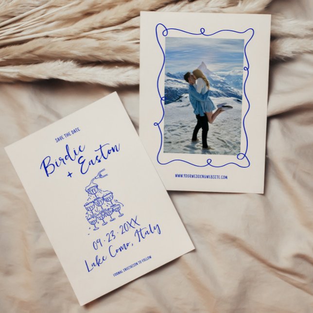 Reserve A Data Casamento de Champanhe Azul Espalhado à Mão (Criador carregado)