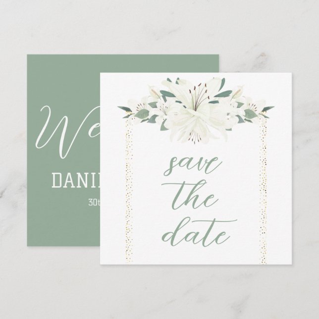 Reserve A Data Casamento de Charm Green Wildflower Elegante (Frente/Verso)
