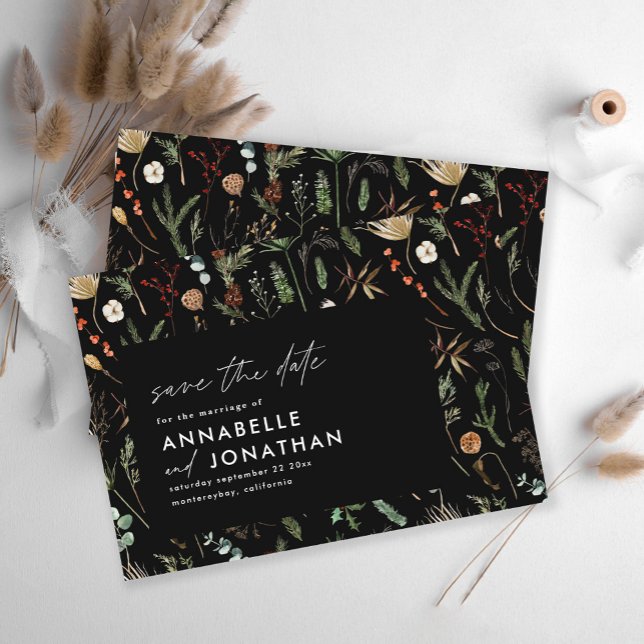 Reserve A Data Casamento de chic botânico moderno negro e elegant (Criador carregado)