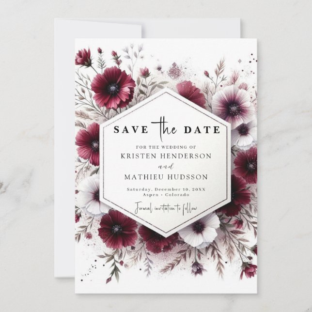 Reserve A Data Casamento de Chic Watercolor Burgundy (Frente)
