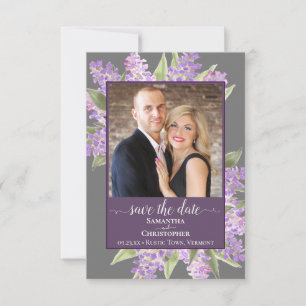Reserve A Data Casamento de Cinzas Rustic Watercolor Lilacs & Pho
