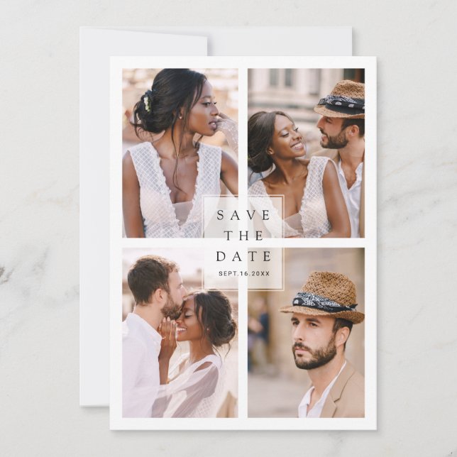 Reserve A Data Casamento de Colagem de Fotografias Moderno 4 Salv (Frente)