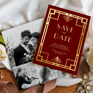 Reserve A Data Casamento de Colagem de Fotos Art Déco em Ouro Ver