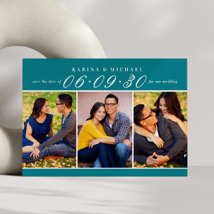 Reserve A Data Casamento de Colagem de Fotos em Verde Azulado Trê