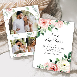 Reserve A Data Casamento de Colagem de Fotos Florais Rosa Bege