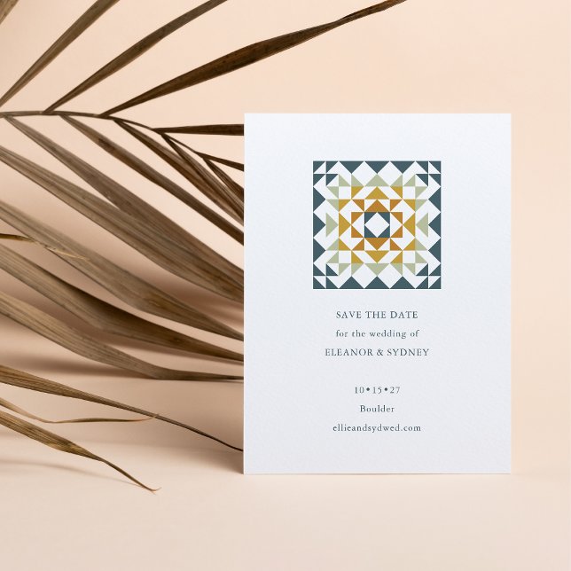 Reserve A Data Casamento de Colcha Geométrica Outonal Verde Azula (Criador carregado)