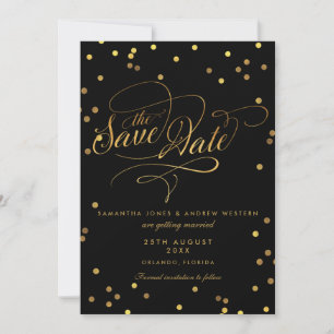 Reserve A Data Casamento de Confetes Dourados com Letra Chique Sa