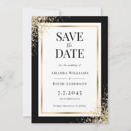 Reserve A Data Casamento de Confetti com Frame Dourado Negro