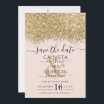 Reserve A Data Casamento de Confetti, Dourado Lúpulo Rosa,  Moder<br><div class="desc">O elegante, glamouroso e moderno casamento, salvo o cartão de data, é perfeito para o casal noivo contemporâneo e na moda. Ele apresenta um falso bloco de cores escondido com brilho brilhante de ouro impresso em cima de um simples fundo cor-de-rosa pincelado. A parte traseira exibe a mesma brilho, mas...</div>