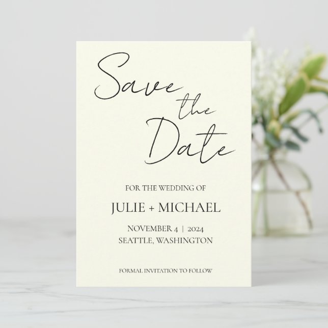 Reserve A Data Casamento de Cor Marfim Estilo Simples (Em pé/Frente)