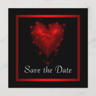 Reserve A Data Casamento de Coração Vermelho Preto Salve a Data