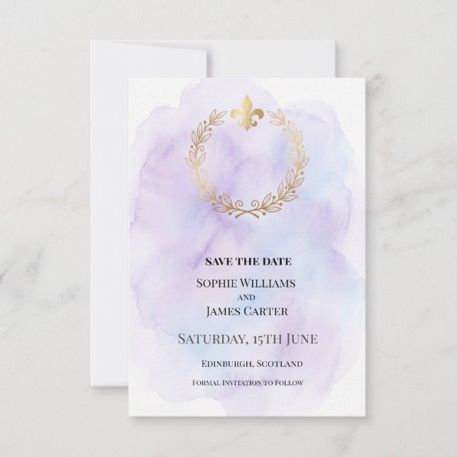 Reserve A Data Casamento de Coroa de Ouro Roxo (Frente)