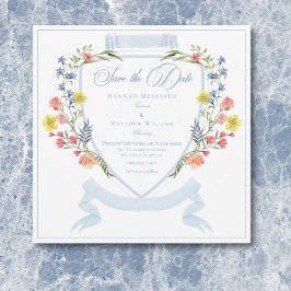 Reserve A Data Casamento de Crest de Pastel Azul e Derramado Eleg