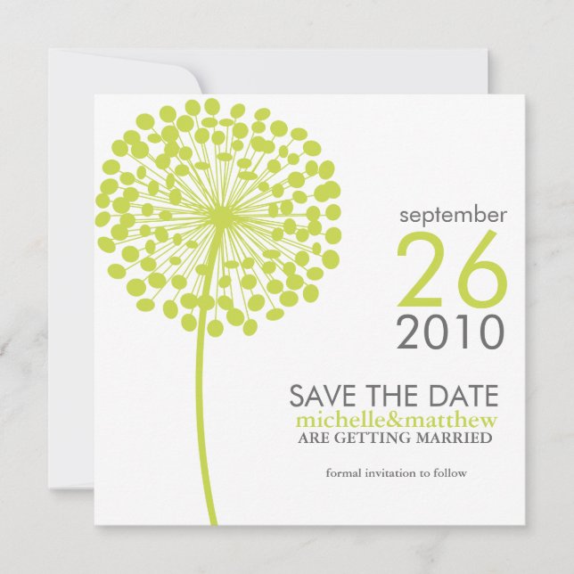 Reserve A Data Casamento de Dandelion Verde Salve a Data (Frente)
