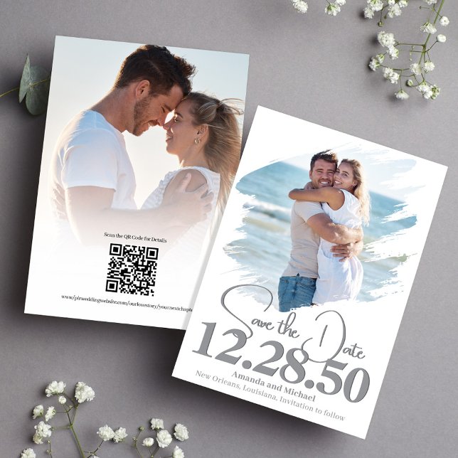 Reserve A Data Casamento de data de salvamento de pinceladas de f (Wedding save the date photo cards.)