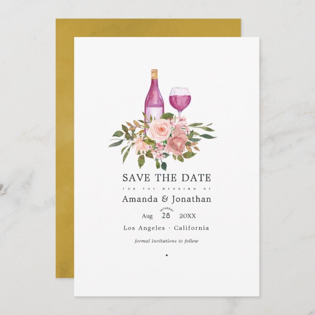 Reserve A Data Casamento de Degustação de Vinho Floral Blush e Do (Frente/Verso)