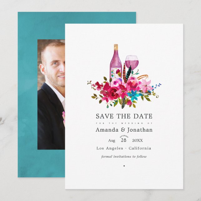 Reserve A Data Casamento de degustação de vinho floral Boho Chic  (Frente/Verso)