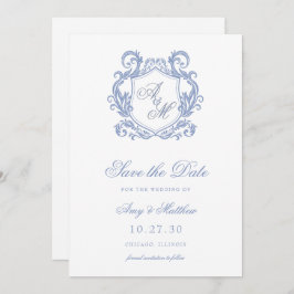 Reserve A Data Casamento de Derrame Azul Elegante Monograma