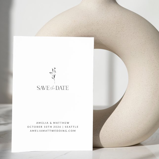 Reserve A Data Casamento de Desenho Botânico Floral Branco Minima (Criador carregado)