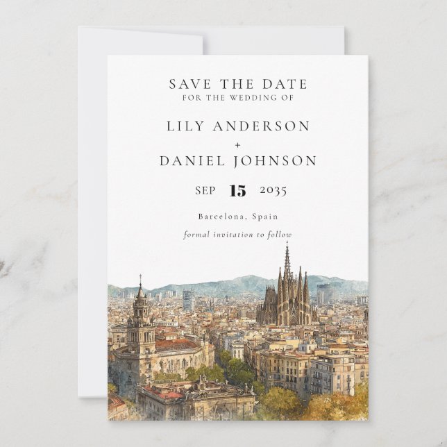 Reserve A Data Casamento de Destino com Aquarela em Barcelona (Frente)