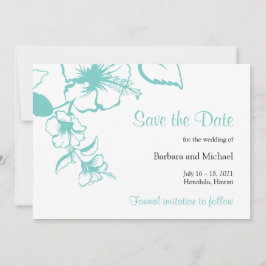 Reserve A Data Casamento de Destino com Flor de Hibisco Turquesa