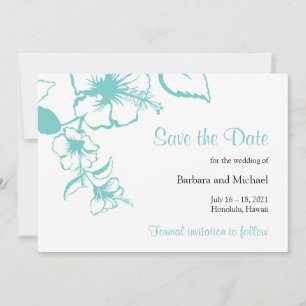 Reserve A Data Casamento de Destino com Flor de Hibisco Turquesa