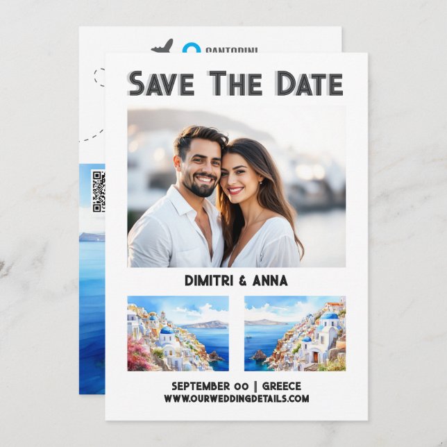 Reserve A Data Casamento de destino da costa de Santorini salvar  (Frente/Verso)