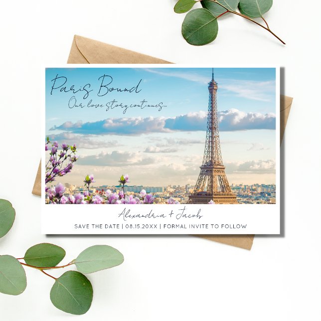 Reserve A Data Casamento de Destino da França de Paris (Paris Bound France Destination Wedding Save The Date)