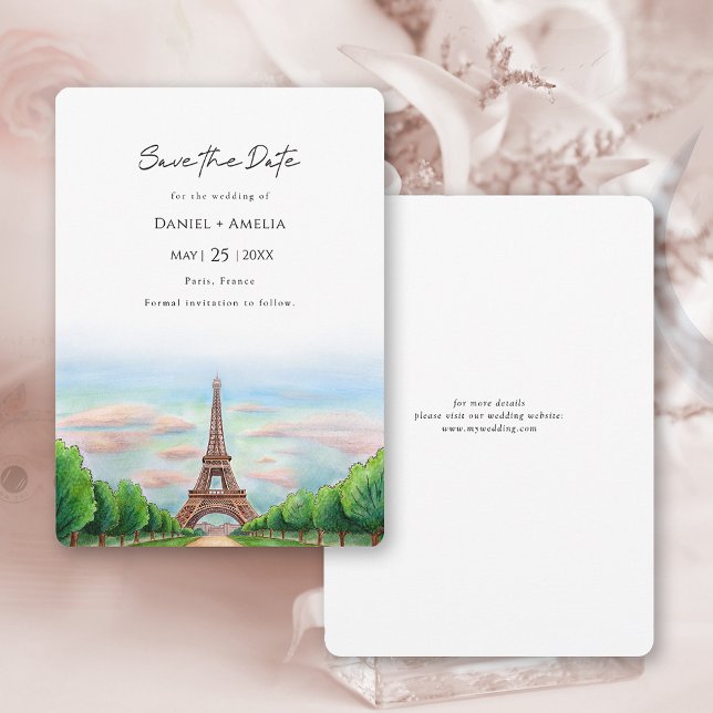 Reserve A Data Casamento de Destino da Torre Eiffel em Paris (Paris Eiffel Tower Destination Wedding Save The Date 
Card)