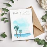 Reserve A Data Casamento de Destino de Aquarelas de Florida Beach<br><div class="desc">Cartões salve a data de design de palmeiras de aquarela para o casamento de praia de destino na Flórida ou em qualquer outro local tropical ou costeiro. Personalize a frente com detalhes do casamento e adicione uma foto ao fundo.</div>