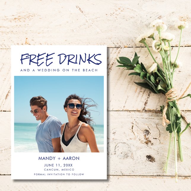 Reserve A Data Casamento de Destino de Beachy Free Beks (Beachy Free Drinks Photo Destination Wedding Save The Date)