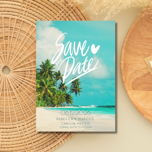 Reserve A Data Casamento de Destino de Foto em Praia Tropical (Tropical Beach Photo Destination Wedding Save The Date)
